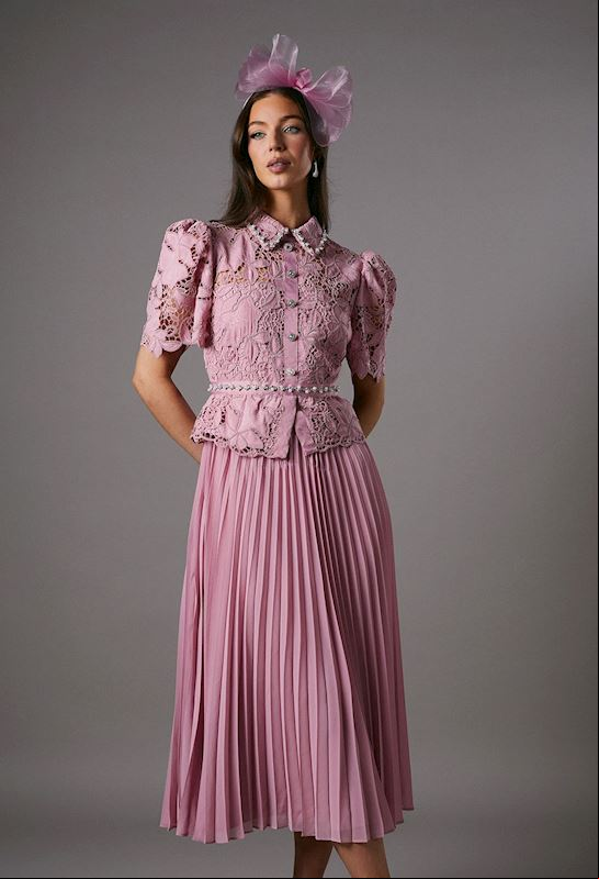 Lace Top Pleat Skirt Jewel Button Dress.jpg